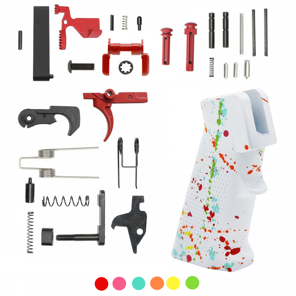AR-15 Lower Parts Kit w/ Cerakote BRIGHT WHITE Splatter Grip (COLOR OPTION)